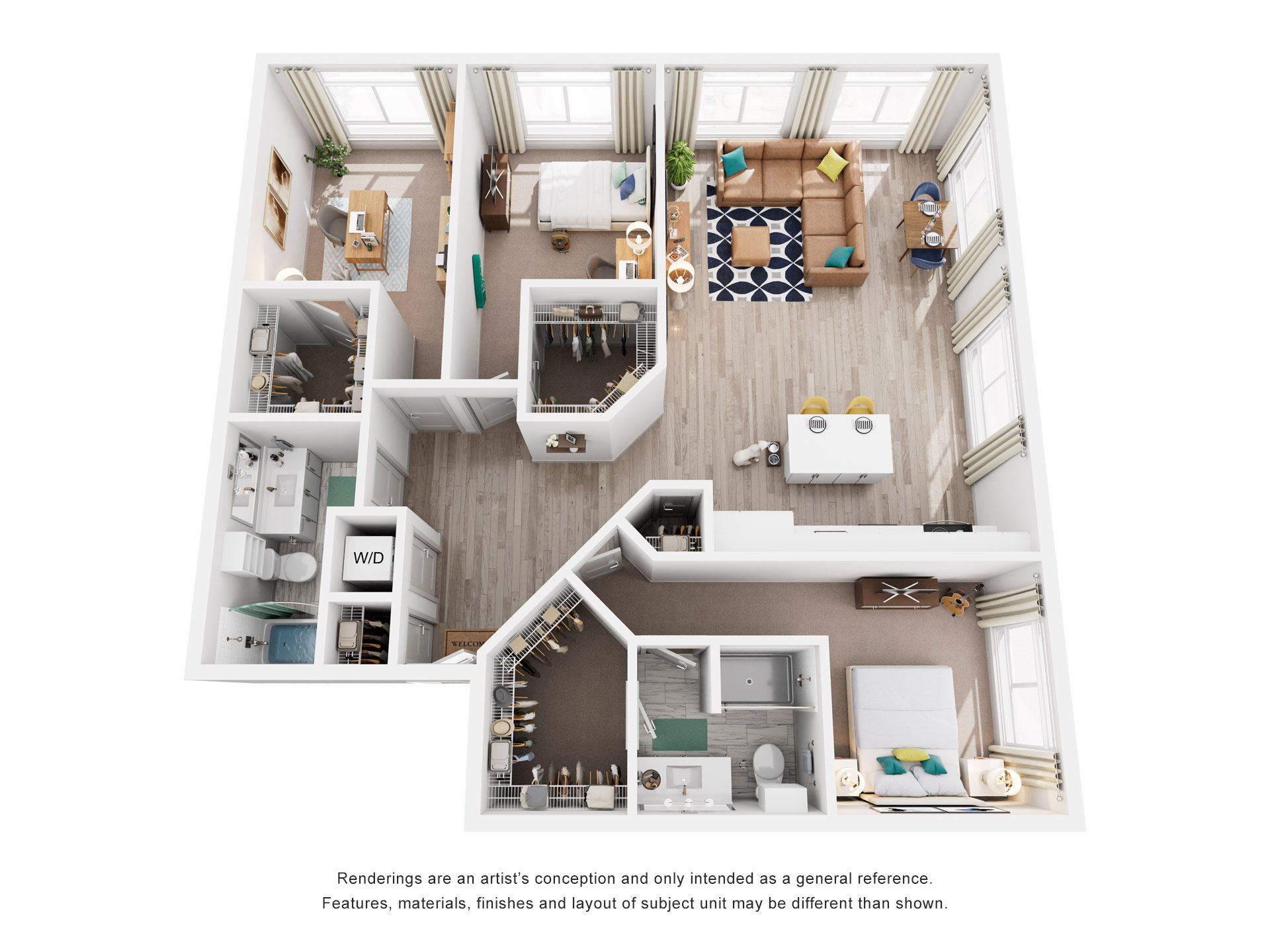 Floor plan for 3 beds, 2 baths, 1626 sqft